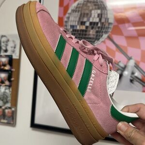 Adidas Gazelle Pink Suede with Green Stripes